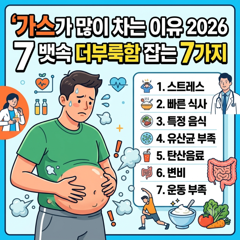 가스가 많이 차는 이유 2026 뱃속 더부룩함 잡는 7가지