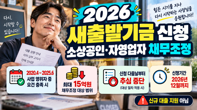 2026 새출발기금 신청방법! 소상공인·자영업자 채무조정 대상조건 총정리
