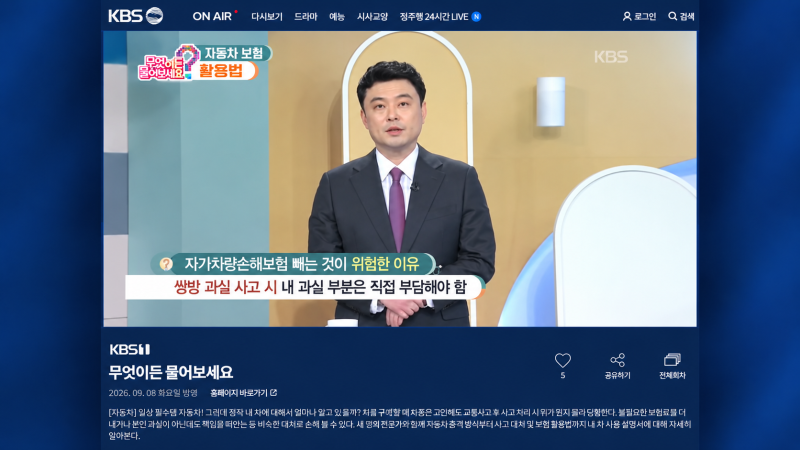 자차보험, 꼭 가입해야 할까요? - KBS 무엇이든 물어보세요