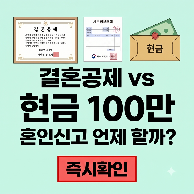 혼인신고 도장 찍으려다 멈칫, 2026 세액공제 버리고 2027 현금 100만원 기다리는 게 진짜 이득....