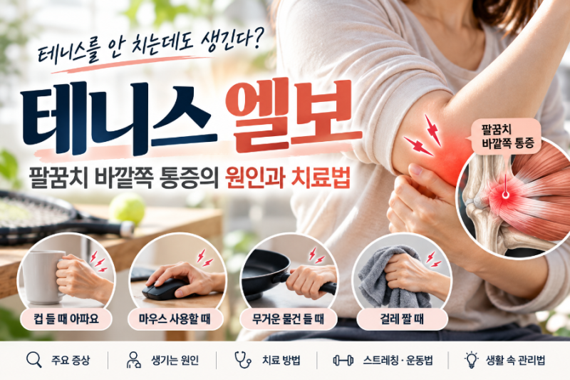 테니스 엘보, 테니스 안 치는데 왜 생길까? 팔꿈치 바깥쪽이 아프다면 꼭 확인해보세요