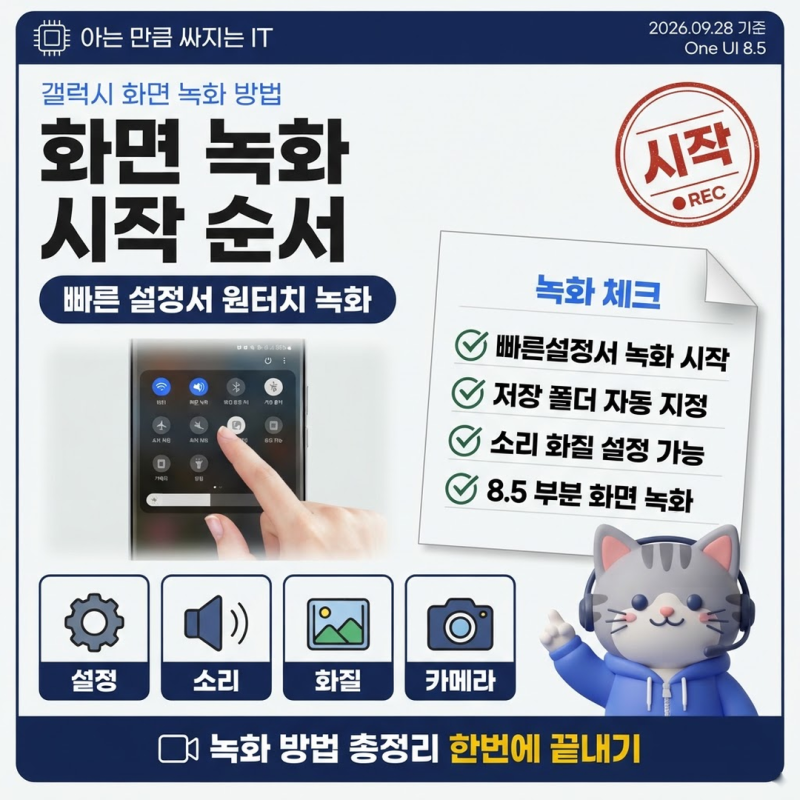 갤럭시화면녹화 One UI 2부터 지원, 8.5는 원하는 영역만 선택