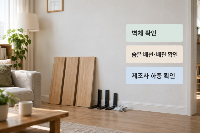 벽선반, 벽체·숨은 배선·고정구를 먼저 확인하세요