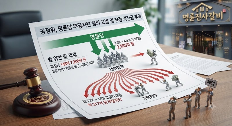 본사는 저리, 점주는 고금리? 공정위, 명륜당 회장 일가 사익편취 혐의로 140억대 과징금