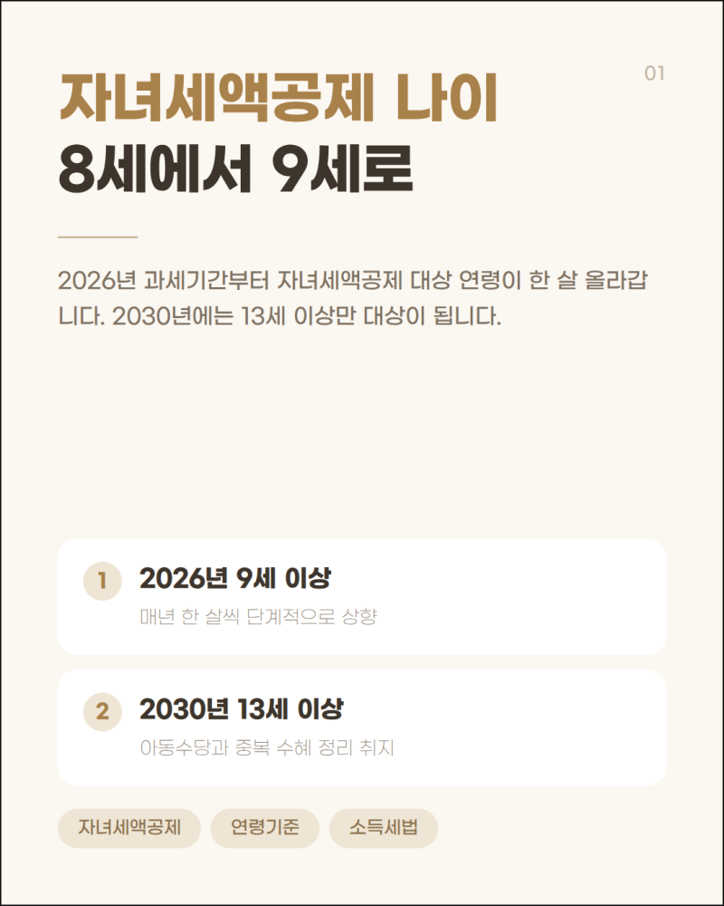 자녀세액공제 나이 기준 변경, 2026년부터 9세 이상으로 올라갑니다