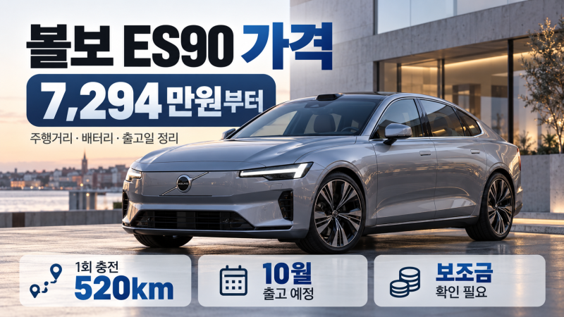 볼보 ES90 가격 7294만원, 보조금·주행거리·출고일 정리