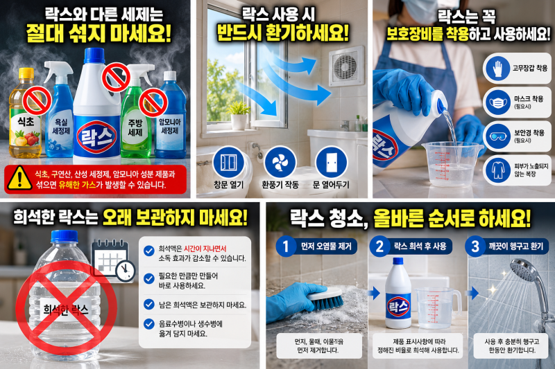 락스 사용할 때 절대 하면 안 되는 행동 10가지 식초,세제와 섞으면 위험합니다! 올바른 희석,....