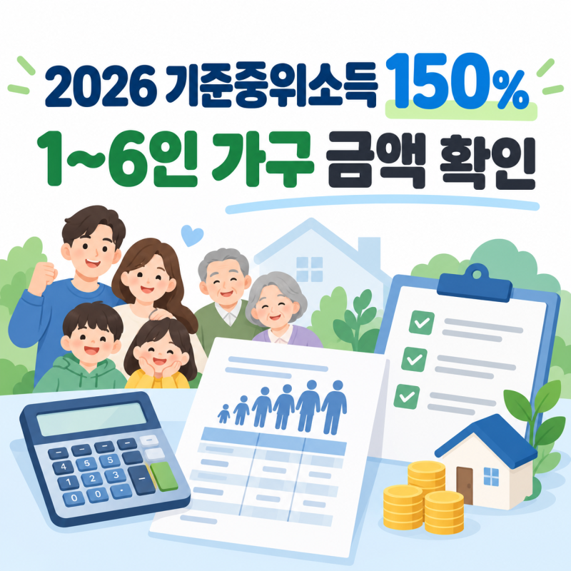 2026 기준중위소득 150% 얼마?｜1~6인 가구 금액·확인방법