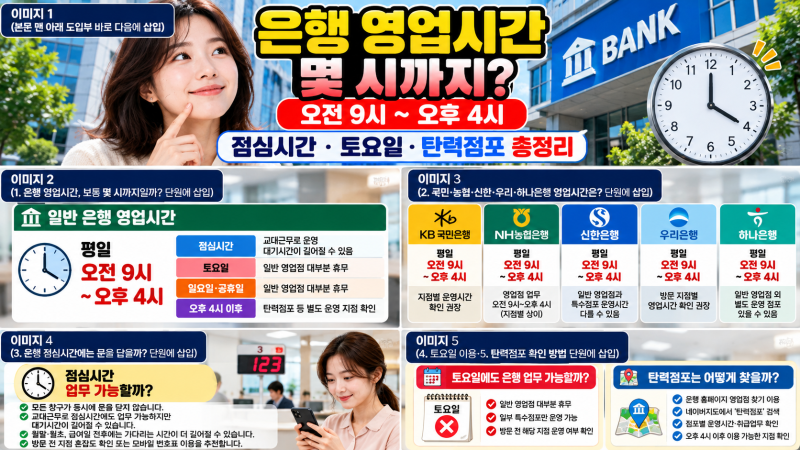 은행 영업시간 몇 시까지? 국민·농협·신한·우리·하나은행 점심시간·토요일·탄력점포 총....