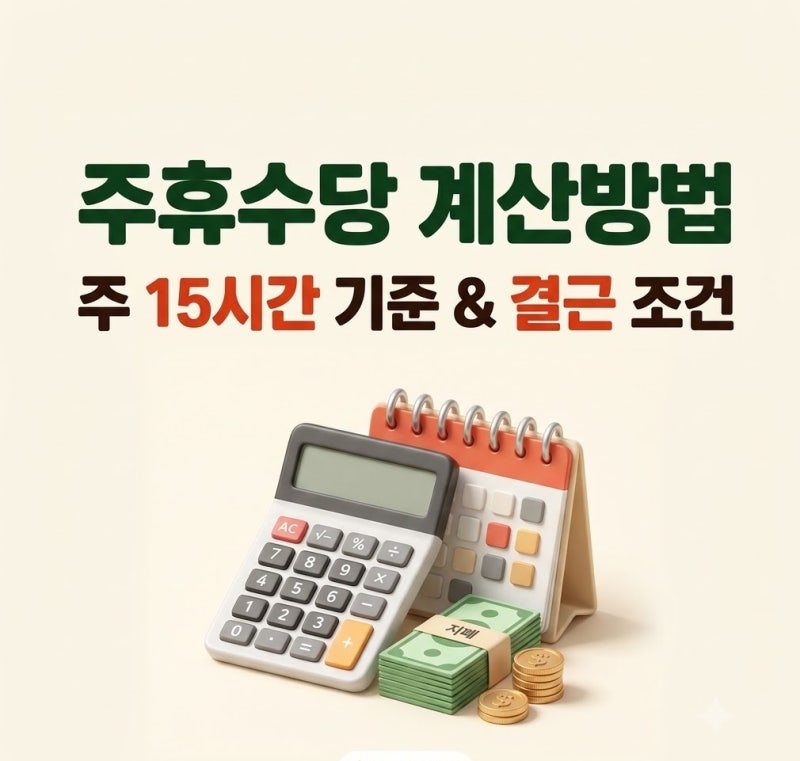 주휴수당 계산방법｜주 15시간 넘으면 얼마 받을까? 결근·지각·연차 지급 기준