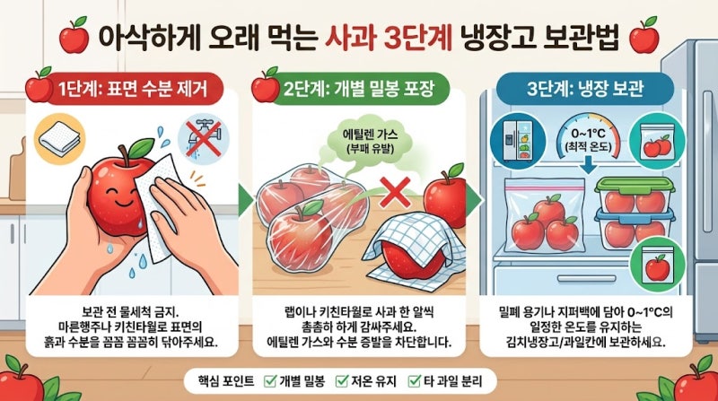 [블로그 제목 추천] 사과 보관법 완벽 정리: 냉장고에서 아삭하게 오래 두고 먹는 3단계 꿀팁