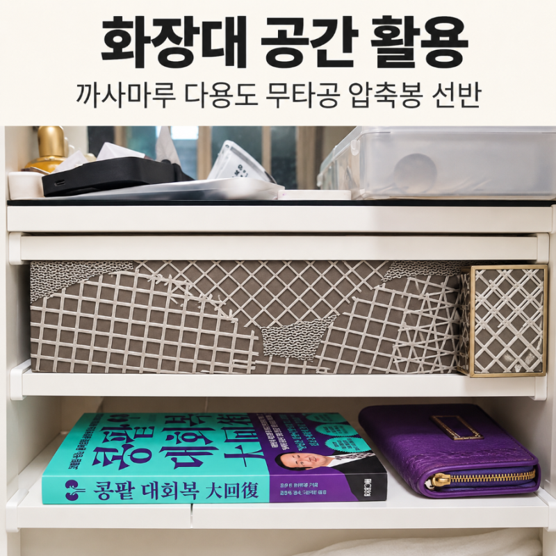 까사마루 무타공 압축봉 선반, 화장대 공간 활용하기