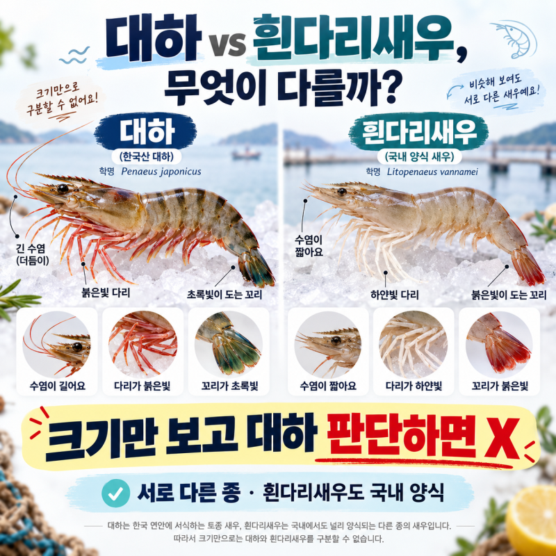 대하 흰다리새우 차이｜구별법·맛 차이, 국산 대하는 어떻게 확인할까?