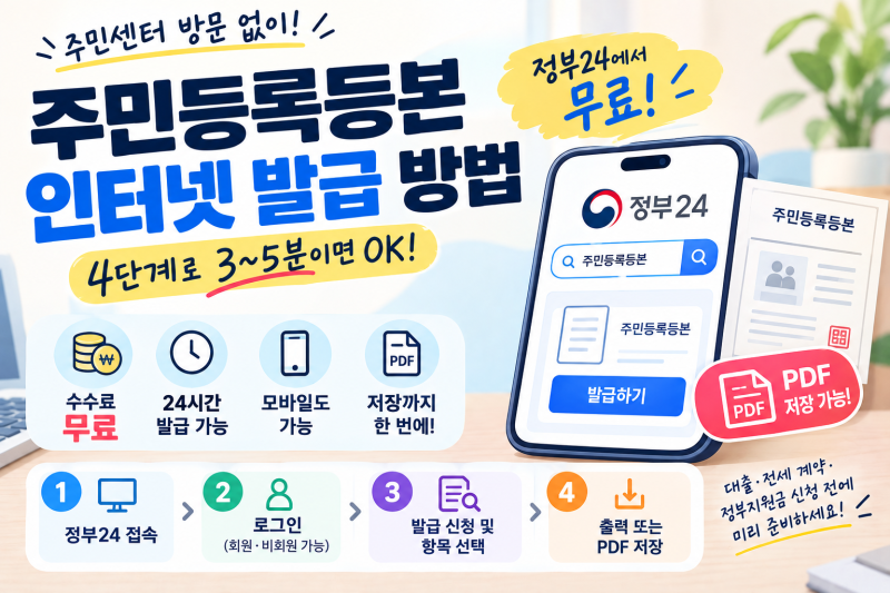 주민센터 안 가도 돼요 — 정부24로 등본 3분 만에 무료 발급하는 법 (2026)