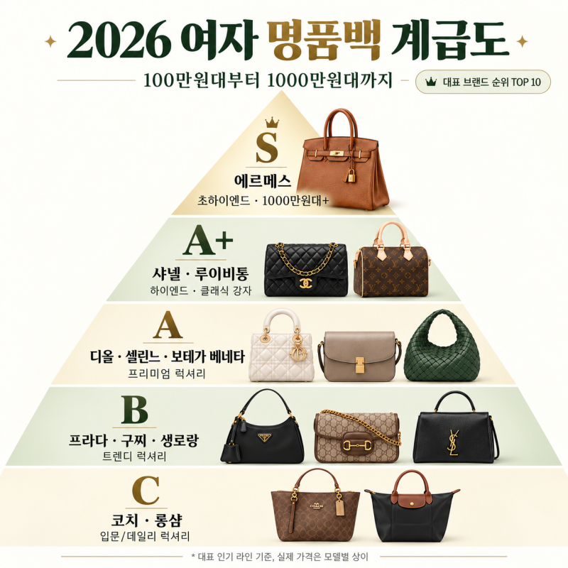 2026 여자 명품백 계급도, 100만원대부터 1000만원대까지 가방 브랜드 TOP5