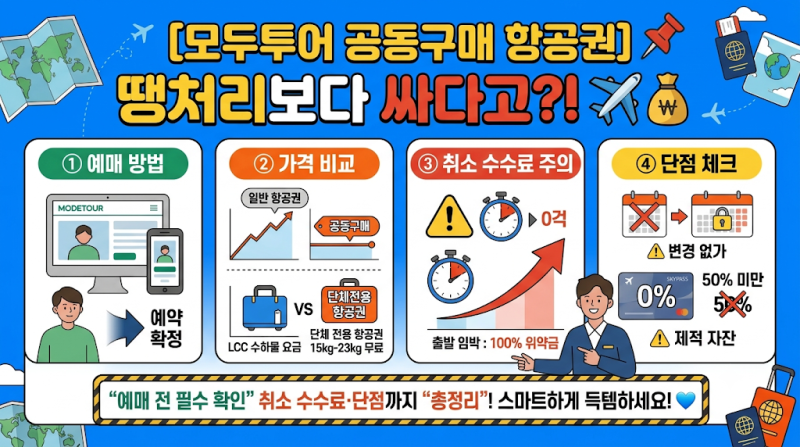 [알았더라면]모두투어 공동구매 항공권 땡처리보다 싸다고? 예매 방법, 취소 수수료, 단점 총....