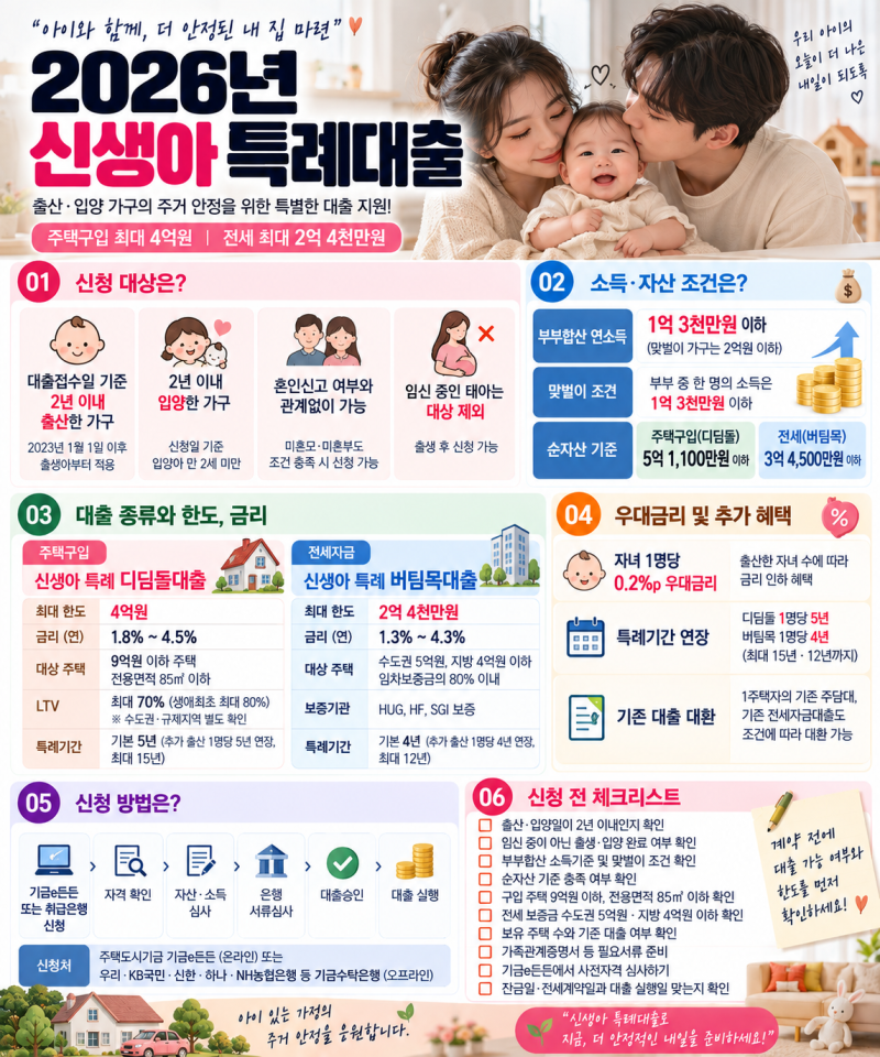 2026 신생아 특례대출 조건·금리·한도 총정리
