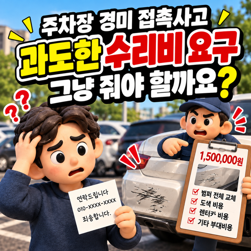 주차장 경미 접촉사고 과도한 수리비 요구, 그냥 줘야 할까요?