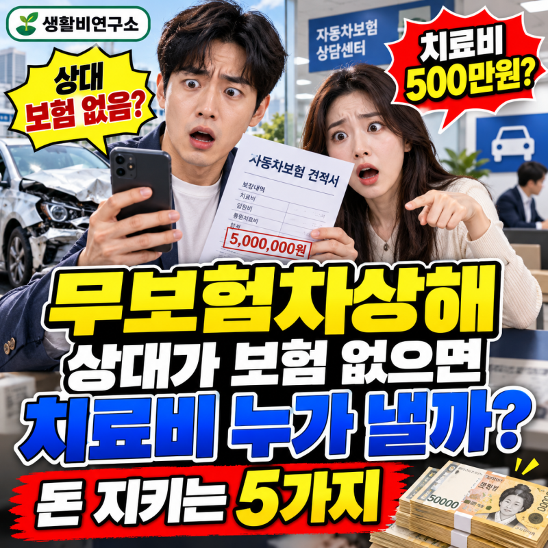 자동차보험 무보험차상해, 상대가 보험 없으면 치료비 500만원 누가 낼까? 돈 지키는 5가지