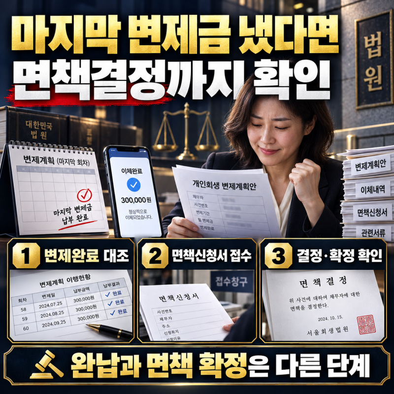 개인회생 면책신청서 제출순서, 변제완료 후 면책결정