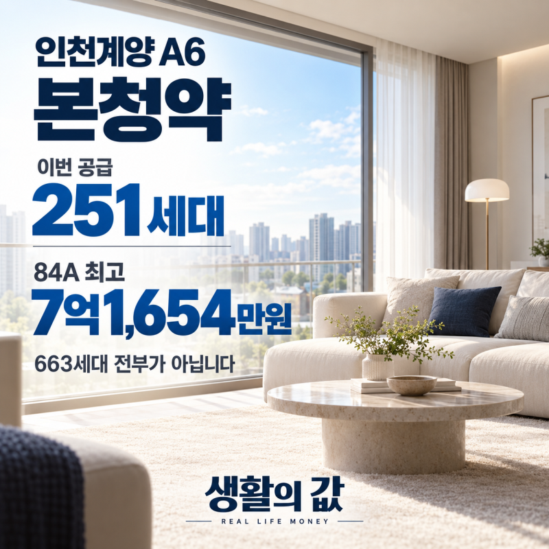 인천계양 A6 본청약 251세대｜84㎡ 7억1654만원, 일반공급은 38세대
