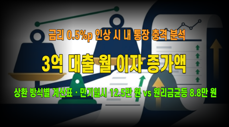 금리 0.5%p 오르면 3억 대출 월 이자 얼마나 늘어날까? 만기별·상환방식별 실전 계산 & 차주별 ....