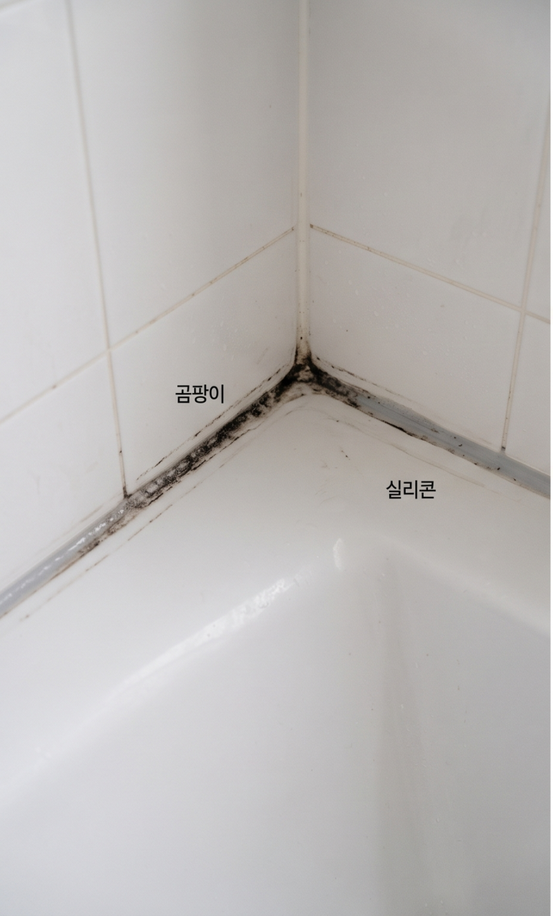 욕실 실리콘 곰팡이 락스 희석액과 키친타월로 말끔히 없앤 팁