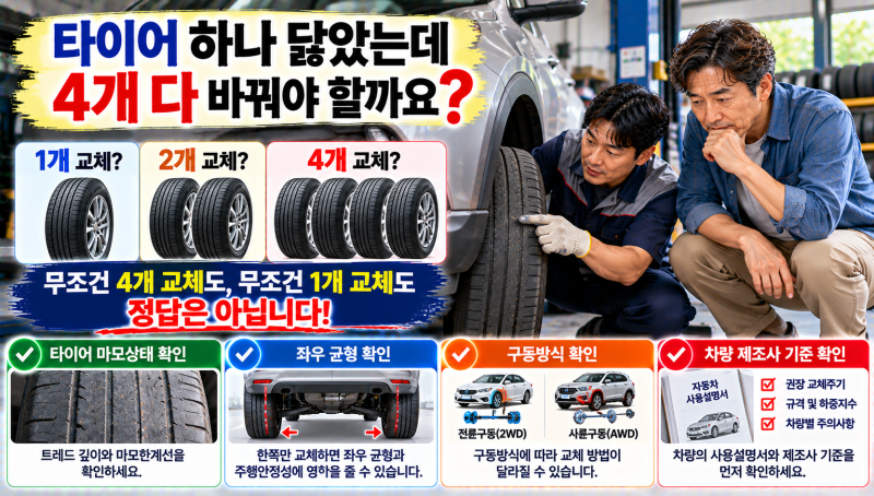 타이어 하나 닳았는데 4개 다 바꿔야 할까요?｜ 타이어 교체비 아끼는 방법