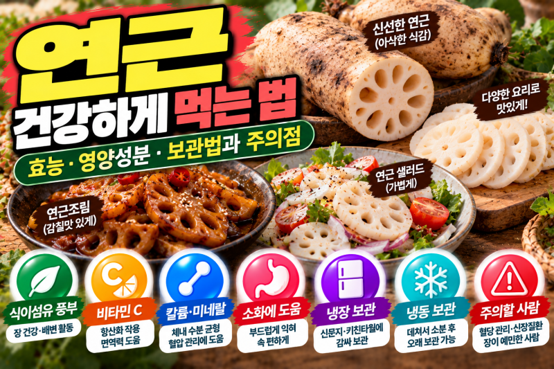 연근 건강하게 먹는 법｜효능·영양성분·보관법과 주의점