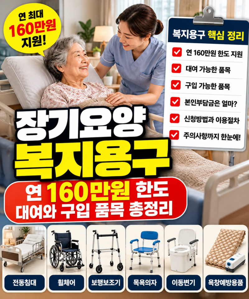 부모님 장기요양등급 받았다면 꼭 확인 / 복지용구 연 160만원 한도·대여·구입 품목 총정리