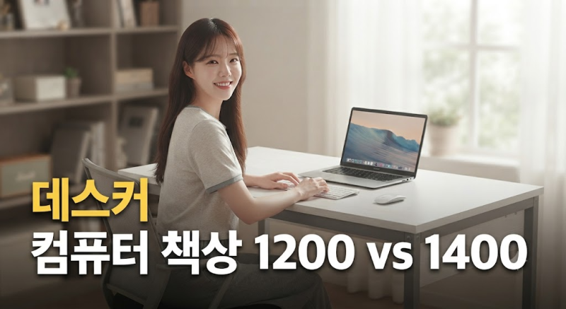 데스커 컴퓨터 책상 1400 1200 실사용 사이즈 와벽 비교(데스커 2.0)