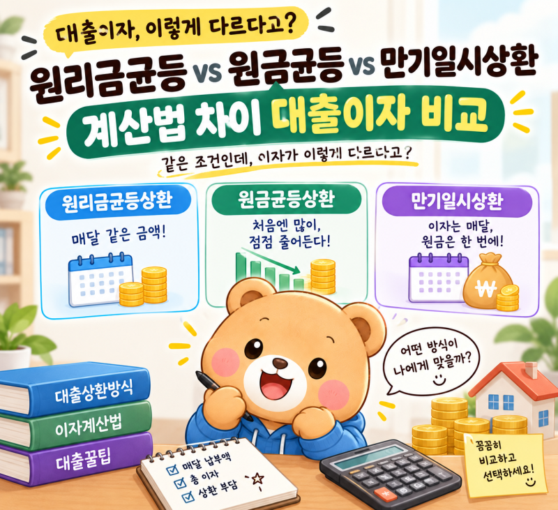 원리금균등상환 원금균등상환 차이｜대출이자 얼마나 다를까?