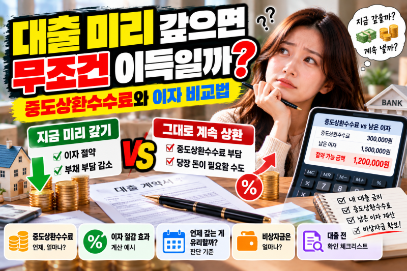 대출 미리 갚으면 무조건 이득일까? 중도상환수수료 vs 남은 이자 계산법 총정리