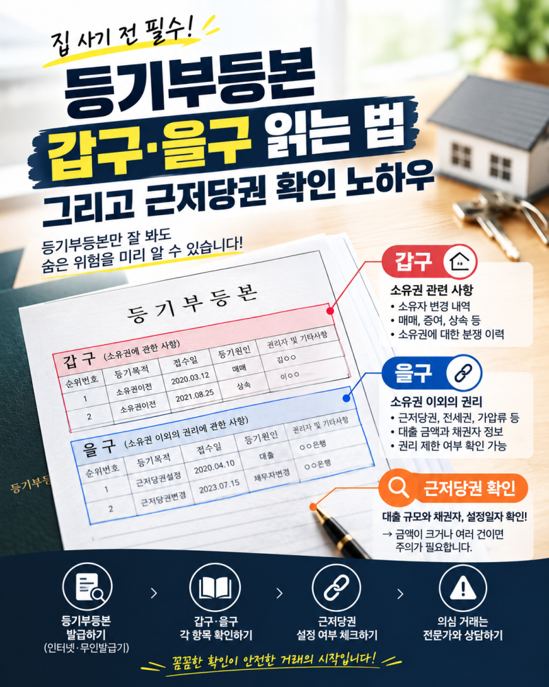 사회초년생도 쉽게 이해하는 등기부등본 갑구 을구 읽는 법과 근저당권 확인 노하우