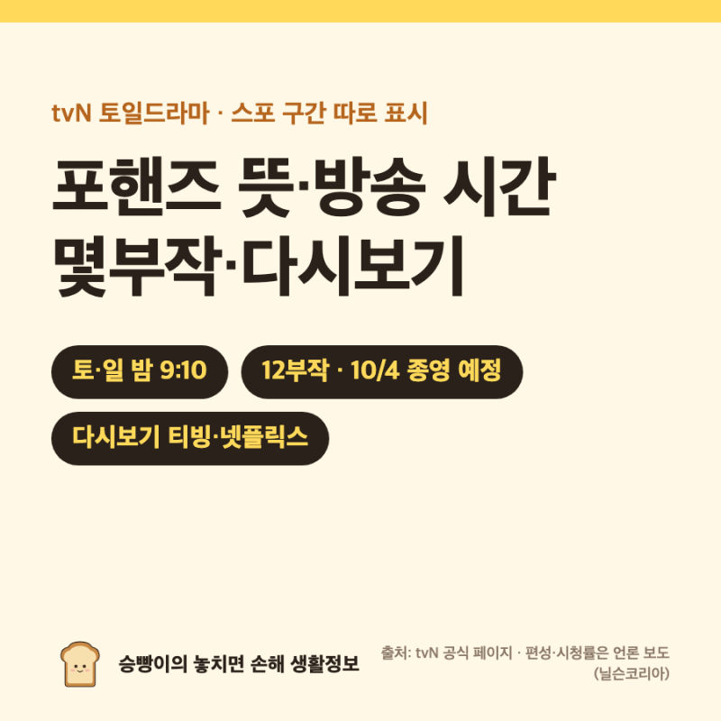포핸즈 정보｜tvN 토일 21:10 · 12부작 · 10/4 최종회 예정 · 티빙·넷플릭스 다시보기 · 송강·....
