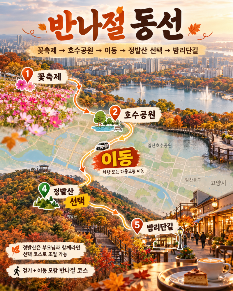 고양가을꽃축제 2026, 일산호수공원·정발산·밤리단길 반나절 코스