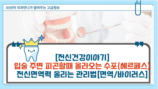 면역/바이러스: 입술 주변 피곤할 때 올라오는 수포(헤르페스), 전신 면역력 올리는 관리법
