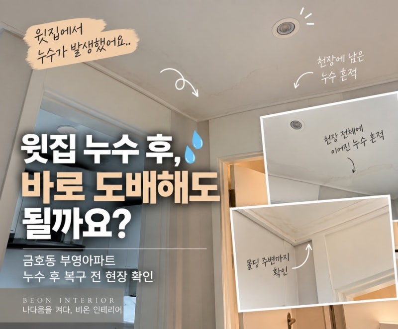 윗집 누수 후 바로 도배하면 될까요?｜금호동 부영아파트 누수 후 복구 전 현장 확인