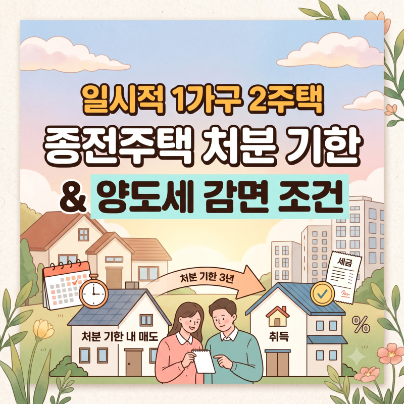 [부동산 상식]일시적 1가구 2주택 종전주택 처분 기한과 양도세 감면 조건 총정리 (1·2·3 법칙....