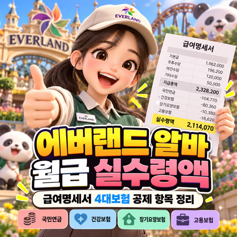 에버랜드 알바 월급 실수령액 | 급여명세서 4대보험 공제 항목 정리