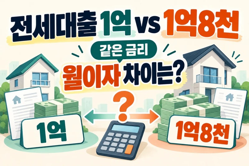 전세대출 1억과 1억8천, 같은 금리면 월이자는 얼마나 차이 날까