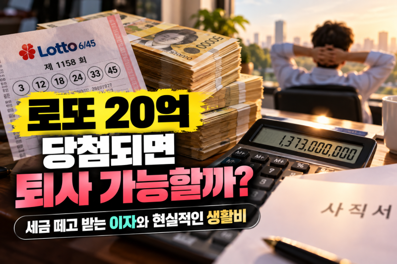 로또 20억 당첨되면 퇴사 가능할까? 세금 떼고 받는 이자와 현실적인 생활비