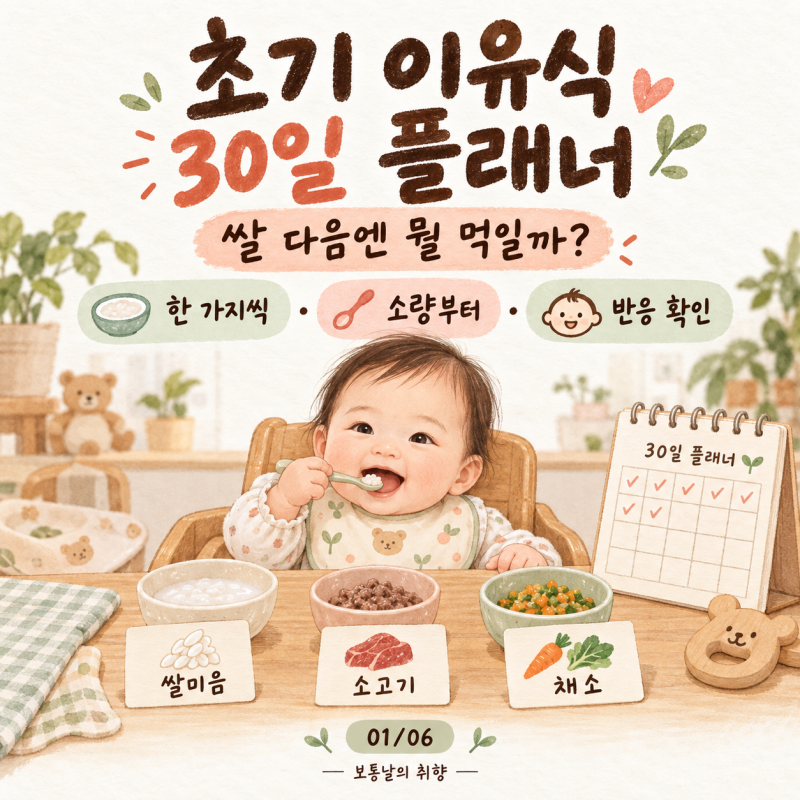 초기이유식 식단표｜첫 30일 재료 순서·양·횟수 플래너