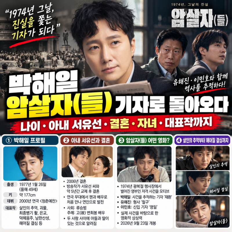 박해일 나이·아내 서유선·결혼·자녀｜암살자(들) 기자로 돌아온 살인의 추억 배우