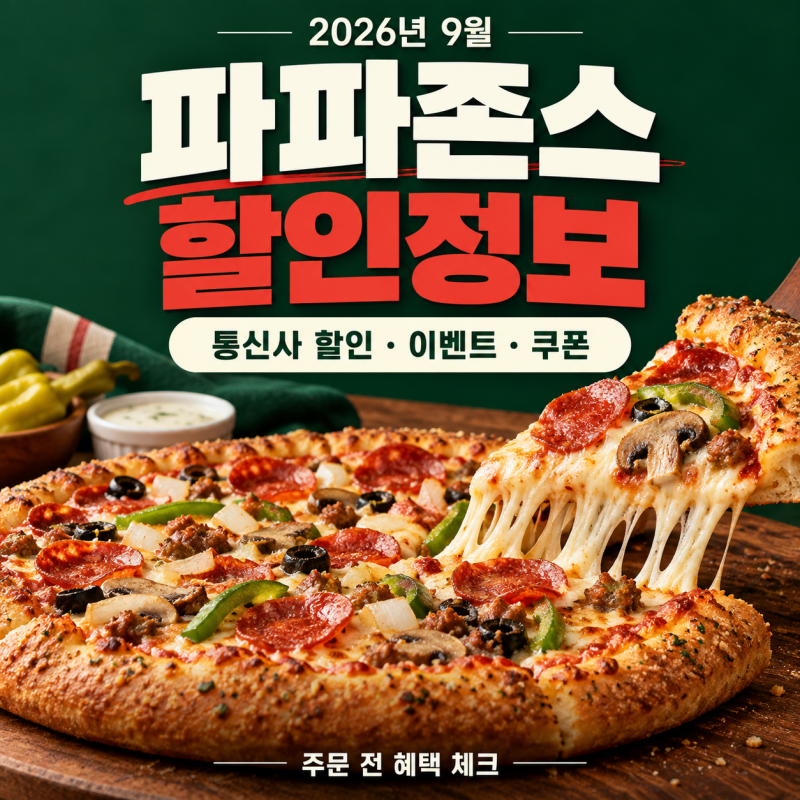 파파존스피자 SKT, KT, LG U+ 통신사 할인 최대 30% 파파스데이, 신메뉴 할인까지