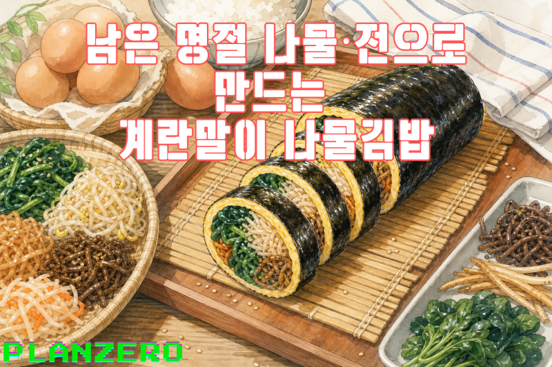 연휴 끝 첫 도시락, 밥 없는 나물김밥 어때요? 남은 명절음식 활용법