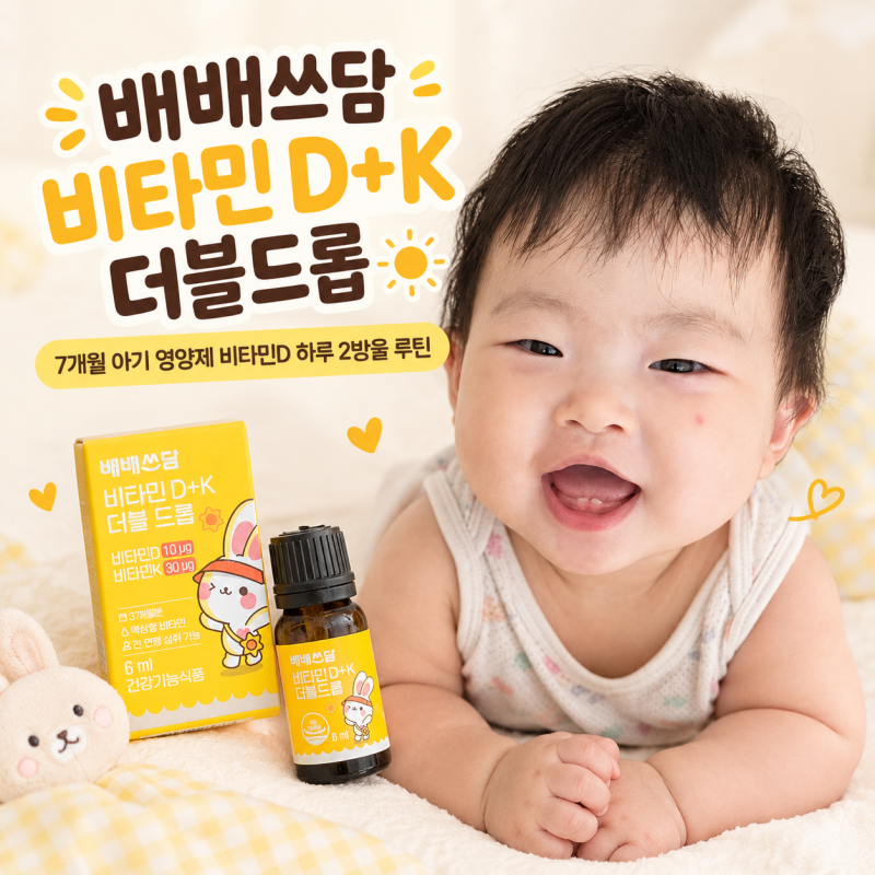 배배쓰담 비타민 D3 비타민K2 더블 드롭 | 간편하게 챙기는 7개월 아기 영양제 비타민D, 하루 2....