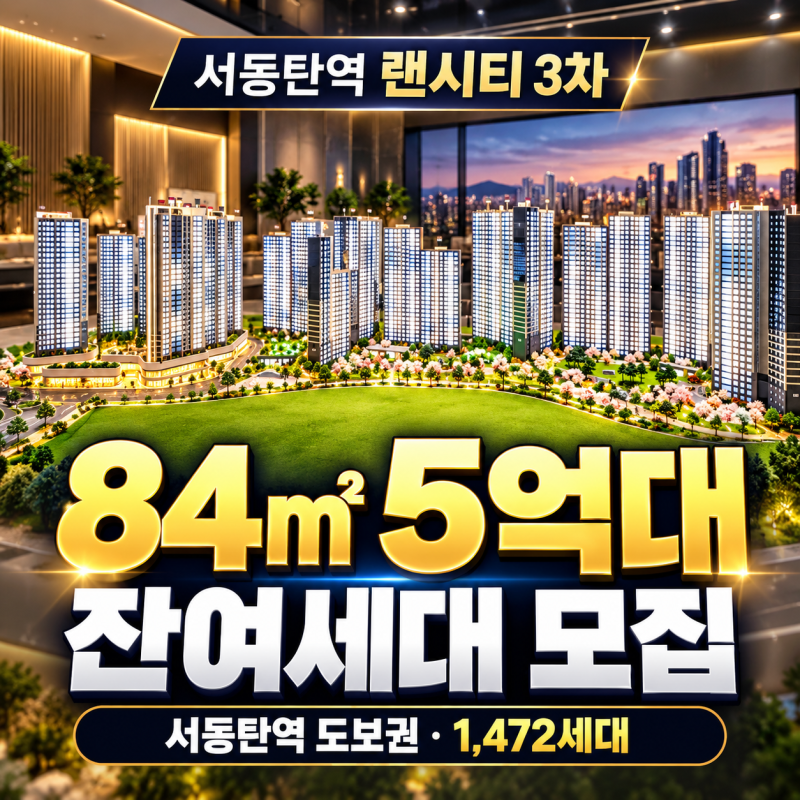 서동탄역 랜시티 3차 민간임대 아파트 모델하우스 분양가 84㎡ 5억대