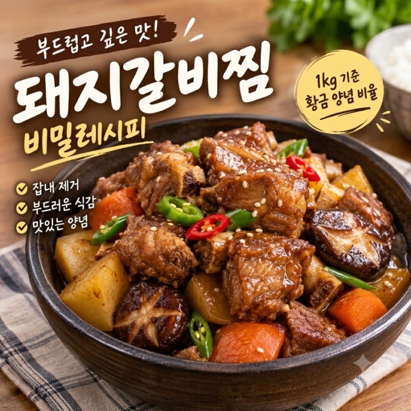 돼지갈비찜 비밀레시피｜1kg 기준 황금 양념 비율, 부드럽게 만드는 법
