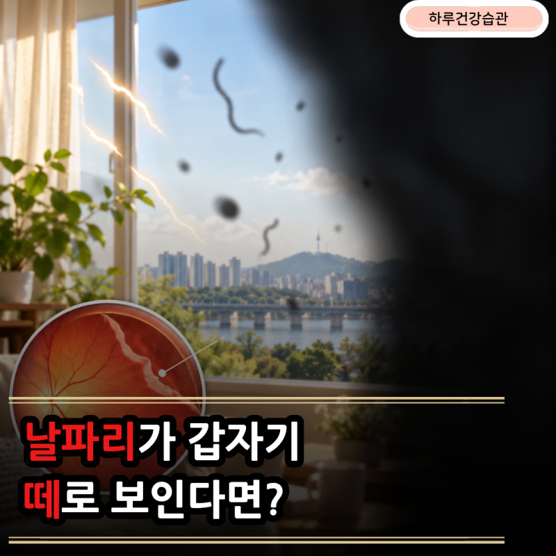 갑자기 날파리가 많아지고 눈앞이 커튼처럼 가려진다면, "망막박리" 신호일 수 있습니다